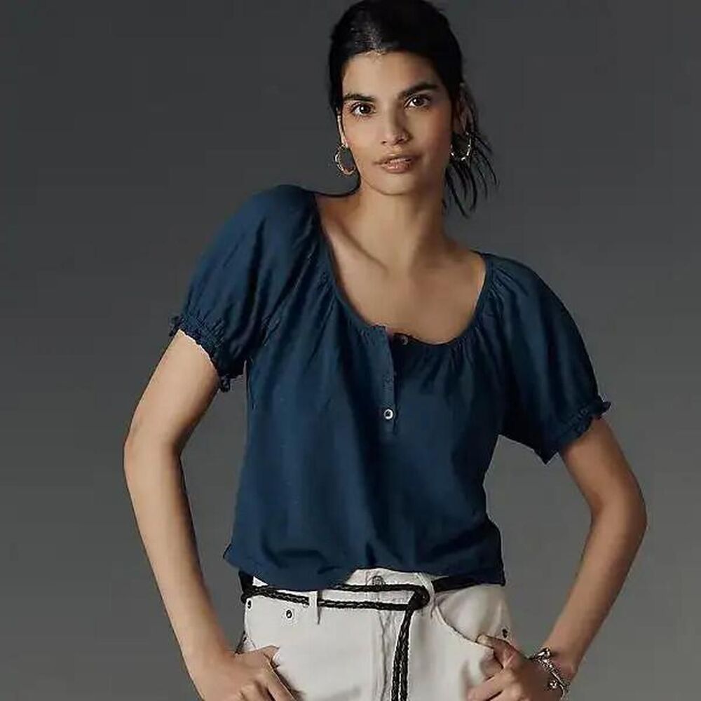 Anthropologie Women's Blue and Navy Blouse